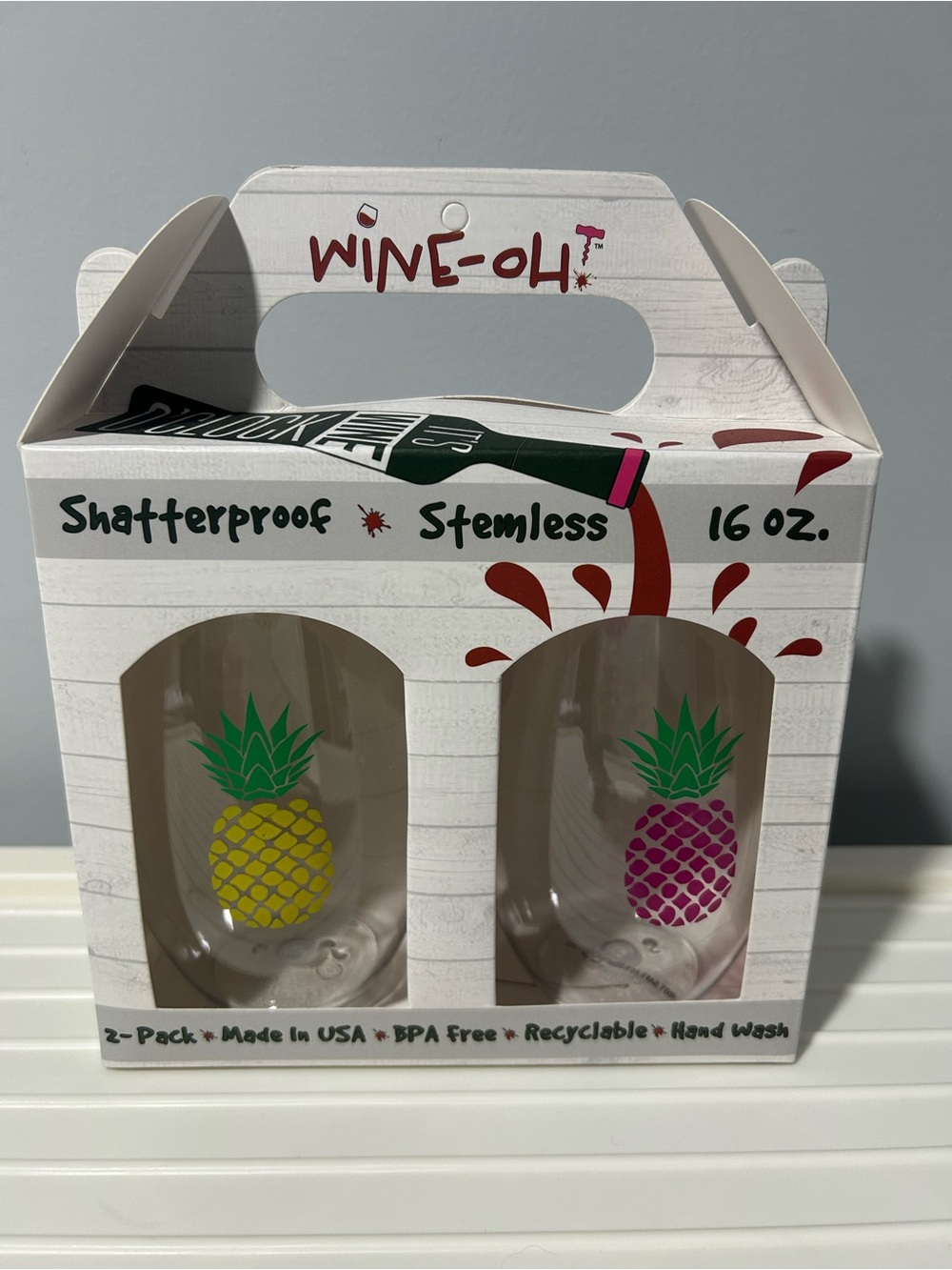 Pineapple Shatterproof Plastic Stemless Wine Glasses 16oz